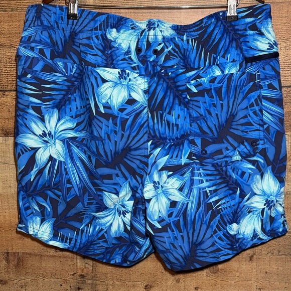 🌻 Land’s End Swim Trunks Mens size XL Blue Tropical Palm Print Pockets Active - Picture 2 of 11